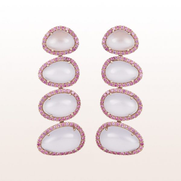 Earrings with chalezedony and pink sapphire 1,36ct in 18kt rose gold