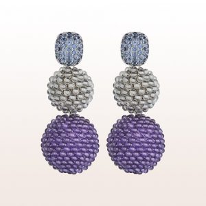 Earrings with sapphire 1,65ct, rock cristal and amethyst cocinellas in 18kt white gold