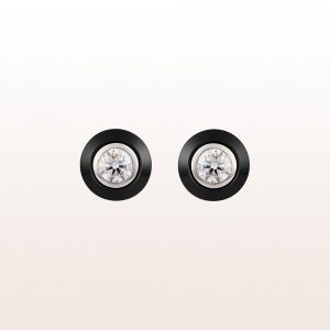 Earrings with brilliants 0,92ct and onyx in 18kt white gold
