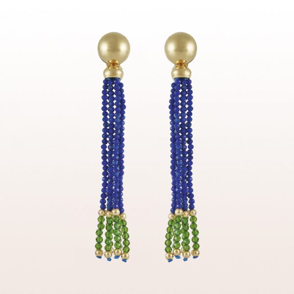 Earrings with lapis lazuli, diopside and gold balls in 18kt yellow gold