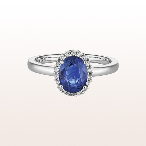 Ring with sapphire 1,77ct and diamonds 0,17ct in 18kt white gold.